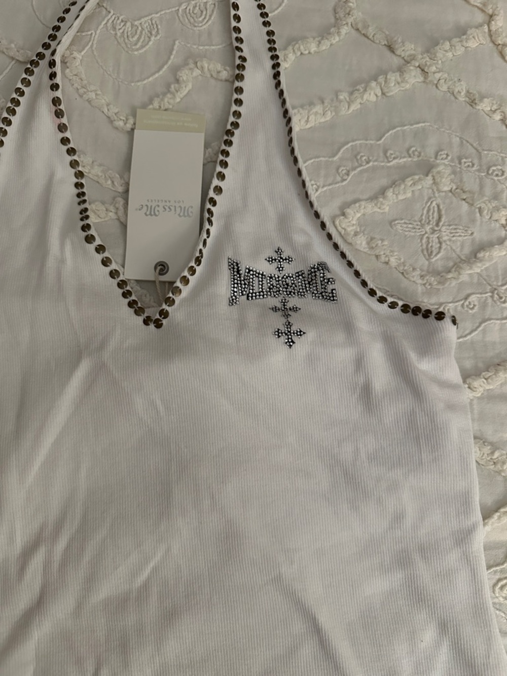 Miss Me White Halter Camisole with Stud Accents - Picture 3 of 8